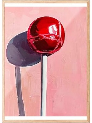 Mey İthalat Zestia Ahşap Çerçeveli Tablo; Kırmızı Lolipop, Pembe Arka Plan, Akrilik Boya Stil Poster No: 107255 30 x 40