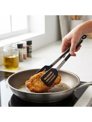 Mey İthalat 32 cm Siyah Metal Mangal Maşası ve Kızartma Spatulası, Et, Tavuk, Balık ve Köfte Için