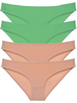 Pileli Store 4 Adet Süper Eko Set Likralı Kadın Slip Külot Yeşil Ten