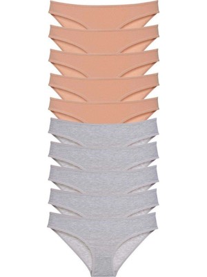 Pileli Store 10 Adet Süper Eko Set Likralı Kadın Slip Külot Ten Gri