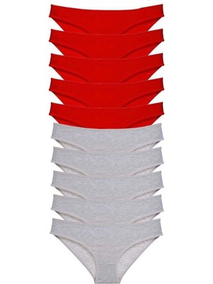 Pileli Store 10 Adet Süper Eko Set Likralı Kadın Slip Külot Kırmızı Gri