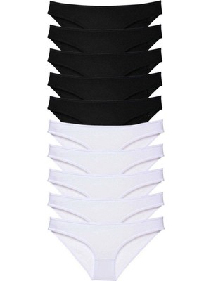 Pileli Store 10 Adet Eko Set Likralı Kadın Slip Külot Siyah Beyaz