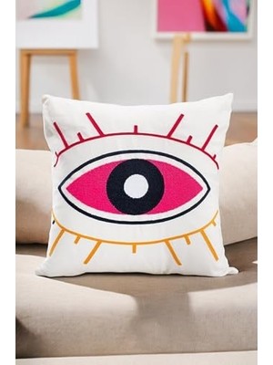 Mey İthalat Bohem 45X45 Özel Tasarım Punch Nakış Desenli Dekoratif Kırlent Kılıfı, Modern Beyaz 20