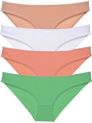 Pileli Store 4 Adet Süper Eko Set Likralı Kadın Slip Külot Ten Beyaz Pudra Yeşil