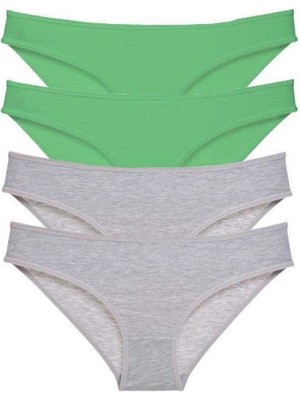Pileli Store 4 Adet Süper Eko Set Likralı Kadın Slip Külot Yeşil Gri