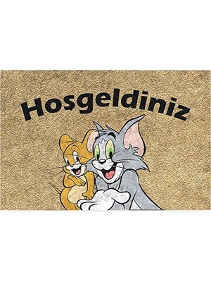 Mey İthalat Tom And Jerry Tasarımlı Kapı Önü Paspası, Dış Mekan ve Ev Içi Kullanım, 45X70