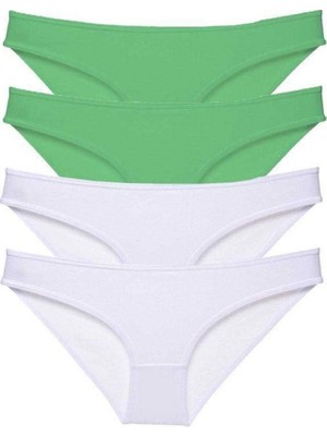 Pileli Store 4 Adet Eko Set Likralı Kadın Slip Külot Yeşil Beyaz