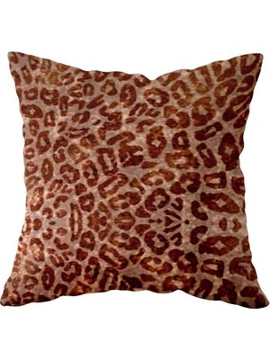 Mey İthalat Kahverengi Leopar Desenli Çift Taraflı Kırlent Kılıfı, Gizli Fermuarlı, 43 x 43