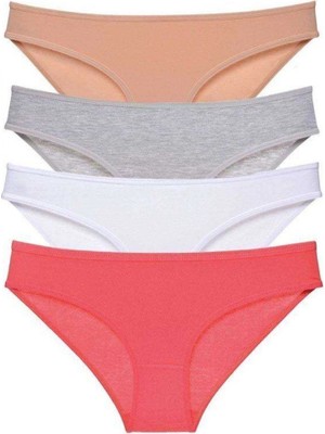 Pileli Store 4 Adet Süper Eko Set Likralı Kadın Slip Külot Ten Gri Beyaz Fuşya