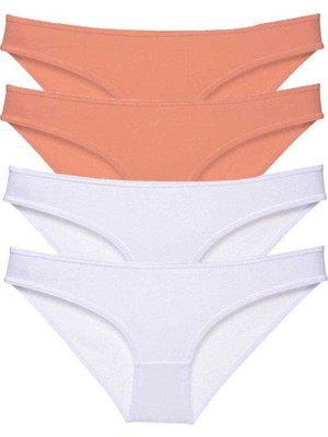 Pileli Store 4 Adet Eko Set Likralı Kadın Slip Külot Pudra Beyaz