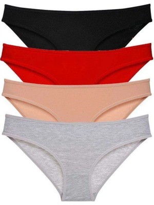 Pileli Store 4 Adet Süper Eko Set Likralı Kadın Slip Külot Siyah Kırmızı Ten Gri
