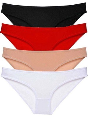 Pileli Store 4 Adet Süper Eko Set Likralı Kadın Slip Külot Siyah Kırmızı Ten Beyaz