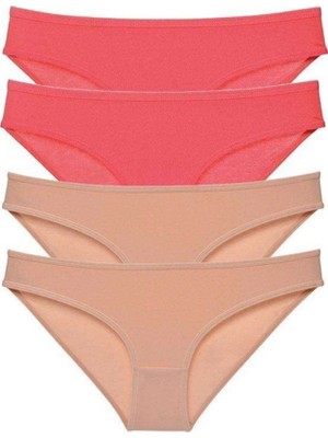 Pileli Store 4 Adet Süper Eko Set Likralı Kadın Slip Külot Fuşya Ten