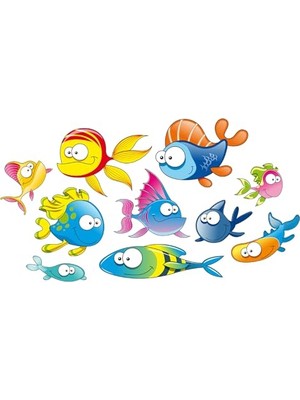 Mey İthalat Komik Balıklar Duşakabin ve Banyo Çocuk Odası Dekoratif Duvar Sticker Yapışkanlı Folyo