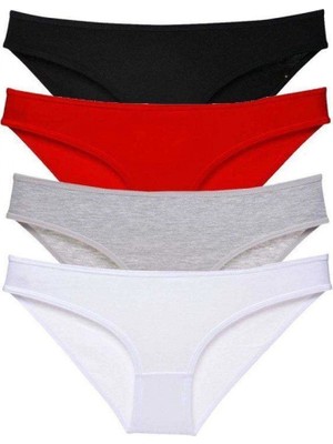Pileli Store 4 Adet Süper Eko Set Likralı Kadın Slip Külot Siyah Kırmızı Gri Beyaz