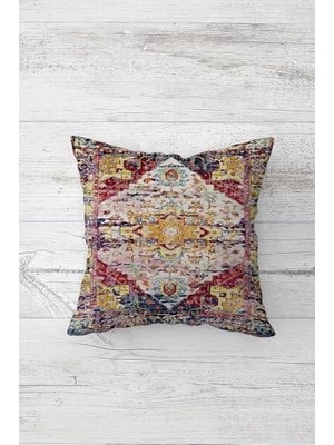 Mey İthalat Bej-Bordo Etnik Motifli Kırlent Kılıfı, Çift Taraflı Baskılı, Gizli Fermuarlı, 45 x 45