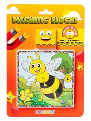 Mey İthalat Manyetik Blok, Çift Taraflı, 9 Parçalı, Mıknatıslı Arı-Kelebek Puzzle, 2 Görsel Yapboz