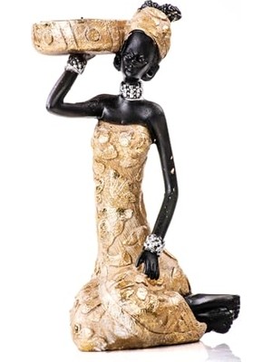 Mey İthalat Tealight Mumluklu Afrika Biblosu, Polyester, 18X10X7 Cm, Gold ve Siyah B, 18 x 18