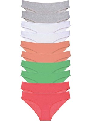 Pileli Store 10 Adet Süper Eko Set Likralı Kadın Slip Külot Gri Beyaz Pudra Yeşil Fuşya