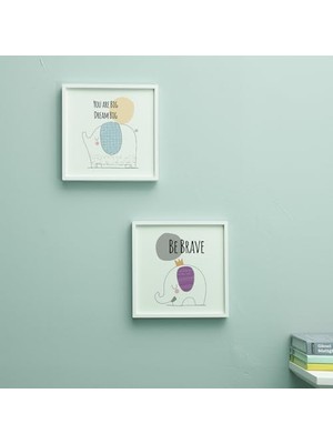 Mey İthalat Minimal Fil Tasarımlı Bebek Odası Çerçevesi, 20X20 Cm, Modern Duvar Dekoru
