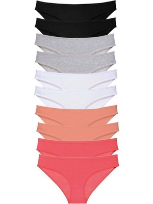 Pileli Store 10 Adet Süper Eko Set Likralı Kadın Slip Külot Siyah Gri Beyaz Pudra Fuşya