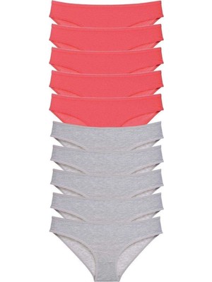 Pileli Store 10 Adet Süper Eko Set Likralı Kadın Slip Külot Fuşya Gri