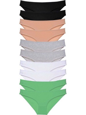 Pileli Store 10 Adet Süper Eko Set Likralı Kadın Slip Külot Siyah Ten Gri Beyaz Yeşil