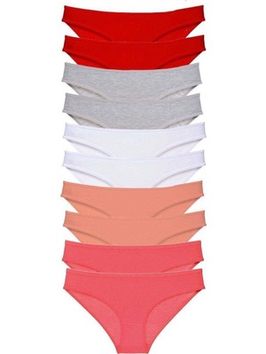 Pileli Store 10 Adet Süper Eko Set Likralı Kadın Slip Külot Kırmızı Gri Beyaz Pudra Fuşya