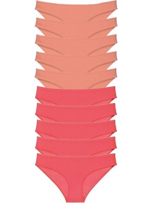 Pileli Store 10 Adet Eko Set Likralı Kadın Slip Külot Pudra Fuşya