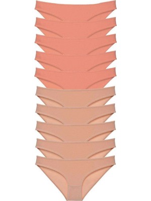 Pileli Store 10 Adet Süper Eko Set Likralı Kadın Slip Külot Pudra Ten