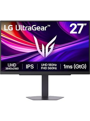 Mey İthalat 27G810A-B 27 Inç Ultragear 4K UHD (3840 x 2160) IPS Oyun Monitörü; Çift Modlu UHD 180Hz Veya Fhd 360Hz, 1ms, Nvıdıa G-Sync, Amd Freesync Premium, Vesa Displayhdr 400, HDMI 2.1, Siyah