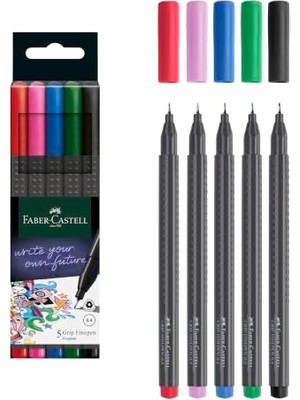Mey İthalat Grip Finepen Ince Keçe Uçlu Kalem Seti, 5'li, Klasik Renkler, 0.4 Mm, Metal Destekli, Ergonomik Üçgen Gövde