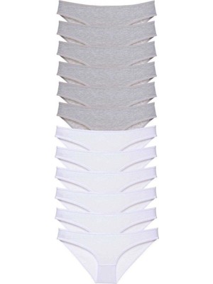 Pileli Store 12 Adet Süper Eko Set Likralı Kadın Slip Külot Gri Beyaz