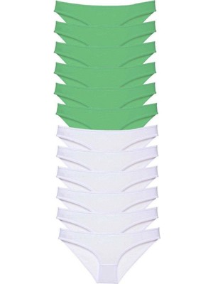 Pileli Store 12 Adet Eko Set Likralı Kadın Slip Külot Yeşil Beyaz
