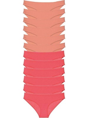 Pileli Store 12 Adet Eko Set Likralı Kadın Slip Külot Pudra Fuşya