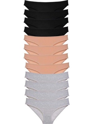 Pileli Store 12 Adet Süper Eko Set Likralı Kadın Slip Külot Siyah Ten Gri