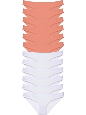 Pileli Store 12 Adet Eko Set Likralı Kadın Slip Külot Pudra Beyaz