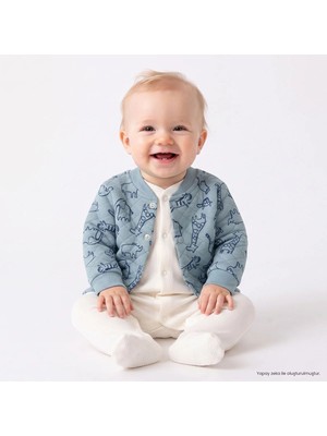 Hellobaby Erkek Bebek Kapitone Hırka Safari Baskılı Çıtçıtlı Bisiklet Yaka Long Sleeve