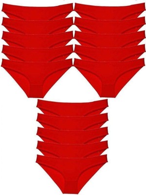 Pileli Store 15 Adet Süper Eko Set Likralı Kadın Slip Külot Kırmızı