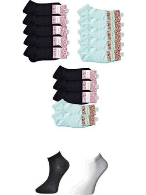 Pileli Store Siyah ve Beyaz Kadın Bilek Çorap 15 Çift