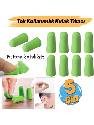 Mey İthalat Tek Kullanımlık Kulak Tıkacı (5 Çift), 36 Db Pu Pamuk Tıkaç, Gürültü ve Ses Önleyici, Yüzme Su Koruyucu