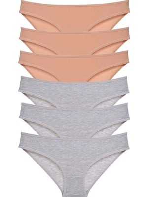 Pileli Store 6 Adet Süper Eko Set Likralı Kadın Slip Külot Ten Gri
