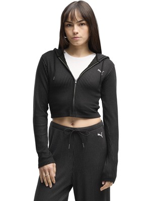 P636669 Puma Ess Ribbed Hoodie Kadın Ceket Gri