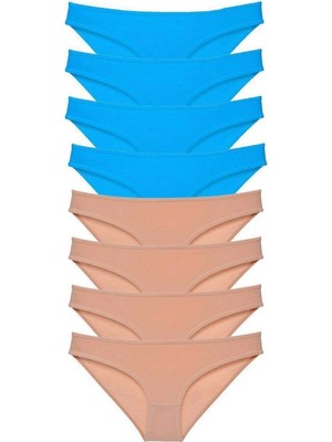 Pileli Store 8 Adet Eko Set Likralı Kadın Slip Külot Ten ve Mavi