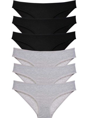 Pileli Store 6 Adet Süper Eko Set Likralı Kadın Slip Külot Siyah Gri