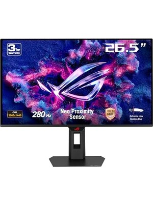 Mey İthalat Rog Strıx XG27ACDMS 26.5 Qd-Oled 2560X1440 0.03MS 280Hz 250CD Dp Hdmı Usb-C Vesa 3yıl Elmb; Hdr 400 True Black, Pivot, Neo Yakınlık Sensörü, %99 DCI-P3,10BİT, Usb-C PD15W Monitör
