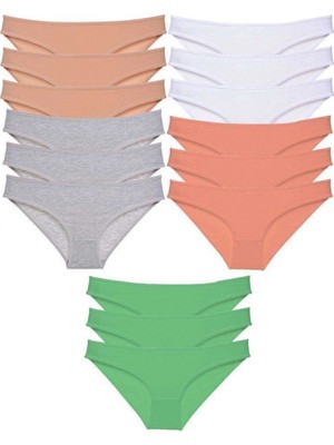 Pileli Store 15 Adet Süper Eko Set Likralı Kadın Slip Külot Ten Gri Beyaz Pudra Yeşil
