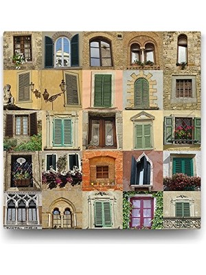 Mey İthalat Eski Pencereler Kolaj Tasarımı, 50X50 cm Duvar Tablosu