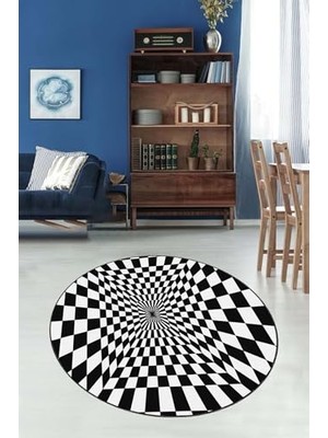 Mey İthalat Geometrik 3 Boyutlu Desenli Dijital Baskı Yıkanabilir Kaymaz Taban Spor Yuvarlak Halı, Kahve-Krem 100 x 100
