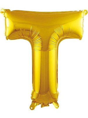 Mey İthalat T Harfi 16 Inç Gold Renk Folyo Balon 36 cm (Altın)